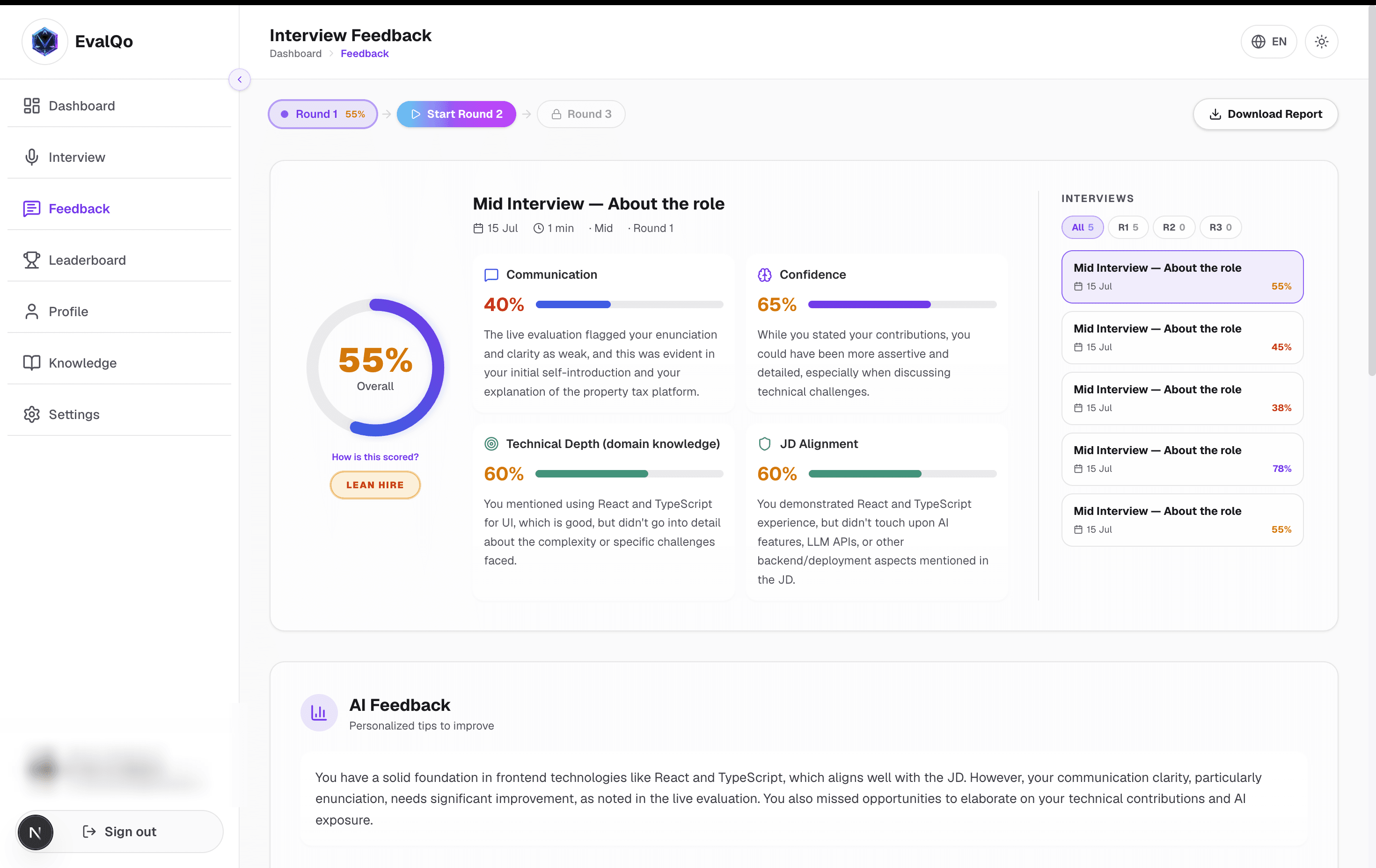 EvalQo product tour — Feedback report